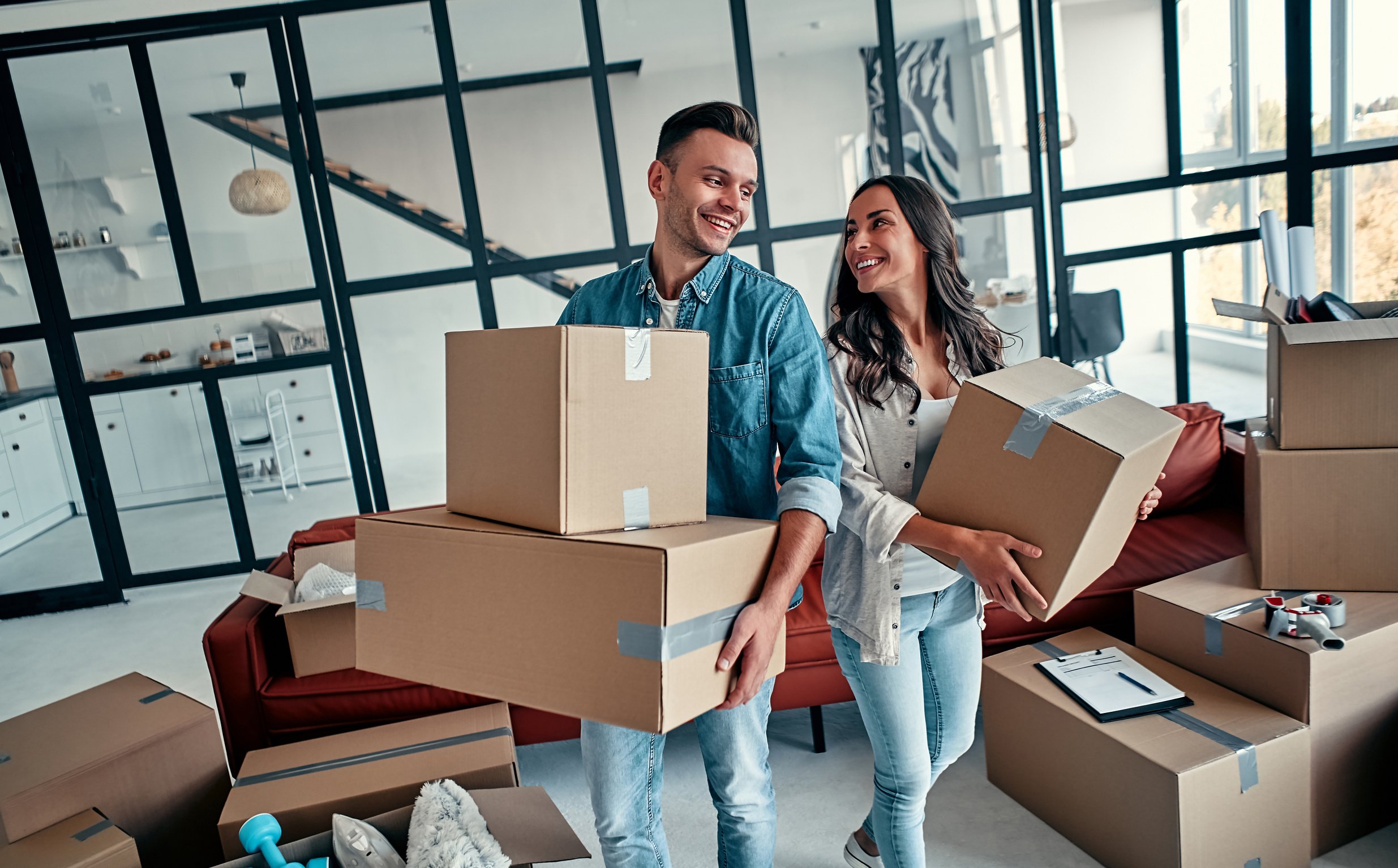 Couple moving in new home.